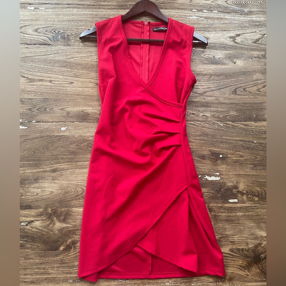 Vneck red faux wrap dress